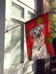 28 x 40 in. Polyester Red Snowflakes Holiday Christmas  Schnauzer Flag Canvas House Size 2-Sided Heavyweight