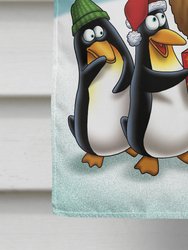 28 x 40 in. Polyester Santa Claus Christmas with the penguins Flag Canvas House Size 2-Sided Heavyweight