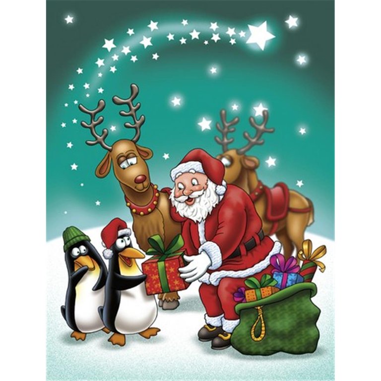 28 x 40 in. Polyester Santa Claus Christmas with the penguins Flag Canvas House Size 2-Sided Heavyweight