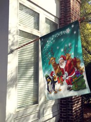28 x 40 in. Polyester Santa Claus Christmas with the penguins Flag Canvas House Size 2-Sided Heavyweight