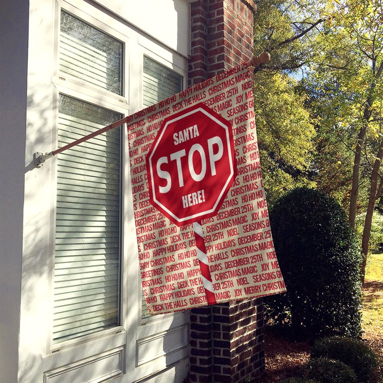 28 x 40 in. Polyester Santa Claus Stop Here Stop Sign Flag Canvas House Size 2-Sided Heavyweight