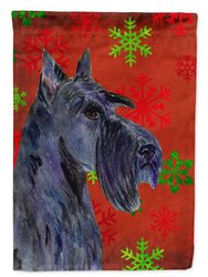 28 x 40 in. Polyester Scottish Terrier Red and Green Snowflakes Holiday Christmas Flag Canvas House Size 2-Sided Heavyweight