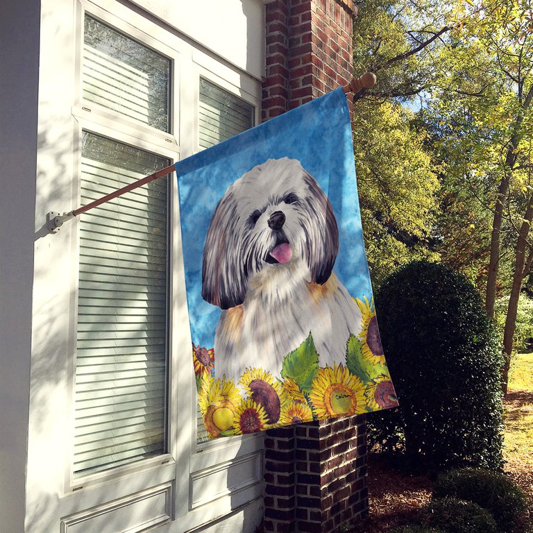 28 x 40 in. Polyester Shih Tzu in Summer Flowers Flag Canvas House Size 2-Sided Heavyweight