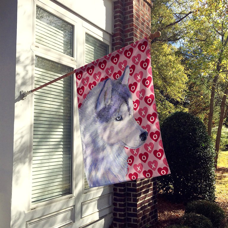 28 x 40 in. Polyester Siberian Husky Hearts Love Valentine's Day Flag Canvas House Size 2-Sided Heavyweight