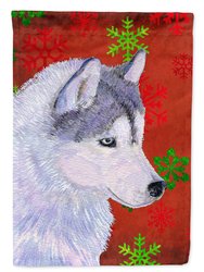 28 x 40 in. Polyester Siberian Husky Red Green Snowflake Holiday Christmas Flag Canvas House Size 2-Sided Heavyweight