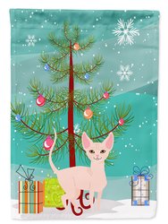 28 x 40 in. Polyester Sphynx Cat Merry Christmas Tree Flag Canvas House Size 2-Sided Heavyweight