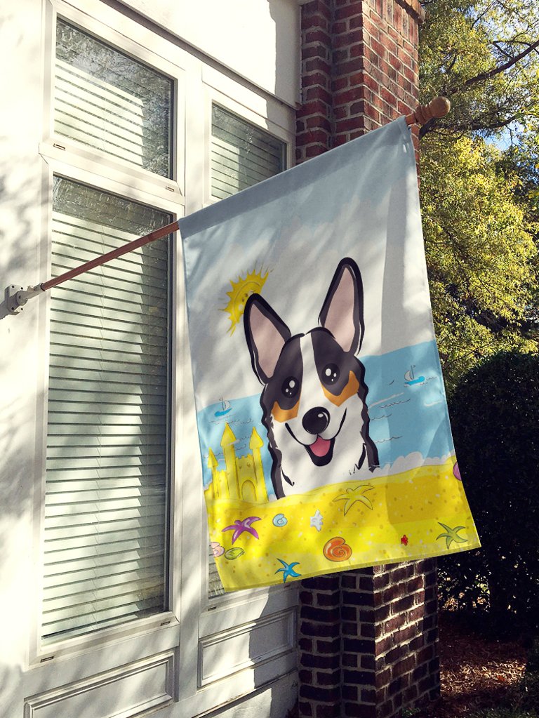 28 x 40 in. Polyester Tricolor Corgi Summer Beach Flag Canvas House Size 2-Sided Heavyweight