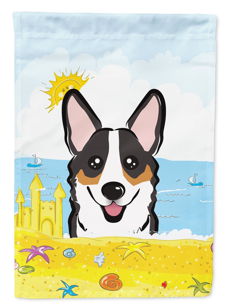 28 x 40 in. Polyester Tricolor Corgi Summer Beach Flag Canvas House Size 2-Sided Heavyweight