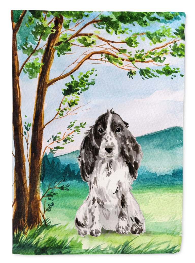 28 x 40 in. Polyester Under the Tree Black Parti Cocker Spaniel Flag Canvas House Size 2-Sided Heavyweight