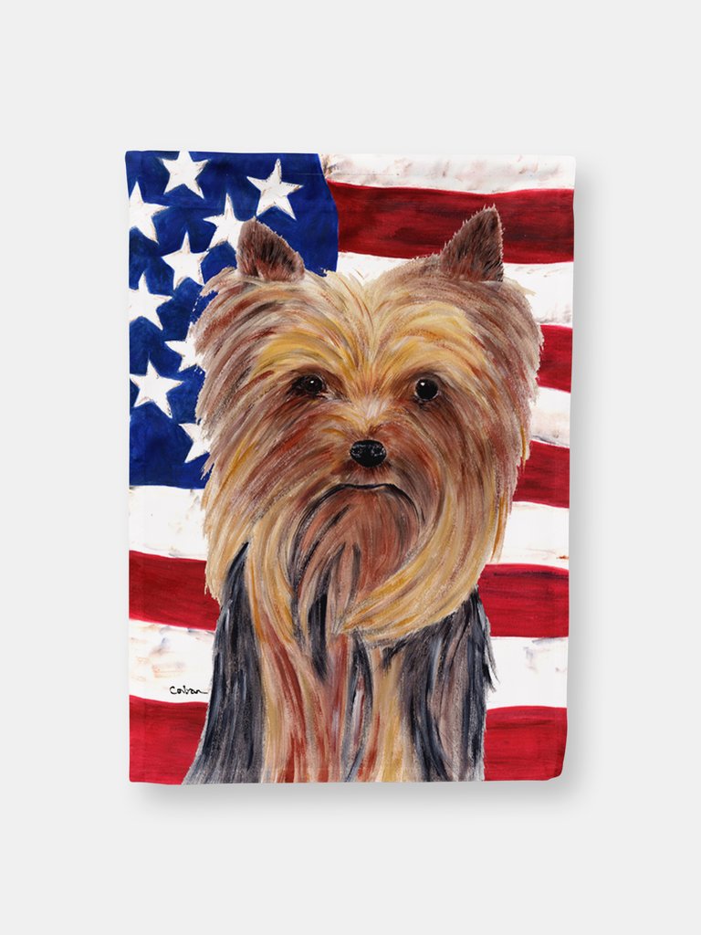 28 x 40 in. Polyester USA American Flag with Yorkie Flag Canvas House Size 2-Sided Heavyweight