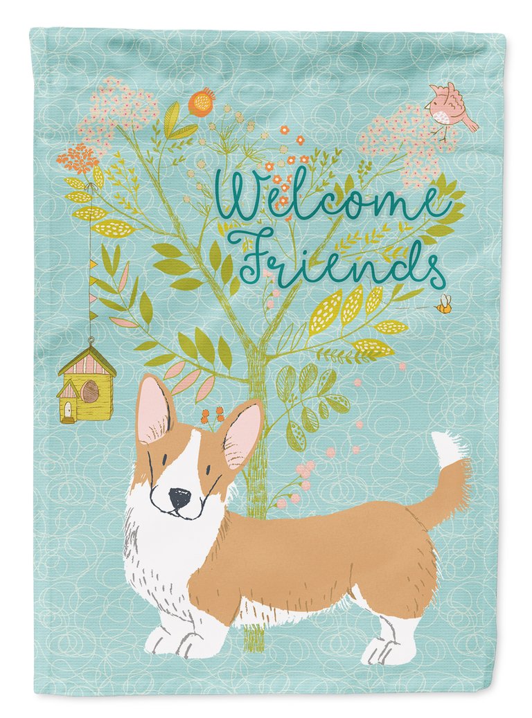 28 x 40 in. Polyester Welcome Friends Cardigan Welsh Corgi Red Flag Canvas House Size 2-Sided Heavyweight