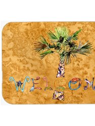 8709LCB Welcome Palm Tree On Gold Glass Cutting Board& Large