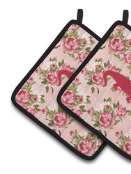 Alligator Shabby Chic Pink Roses  Pair of Pot Holders