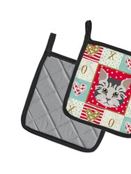 American Bobtail Cat Love Pair of Pot Holders