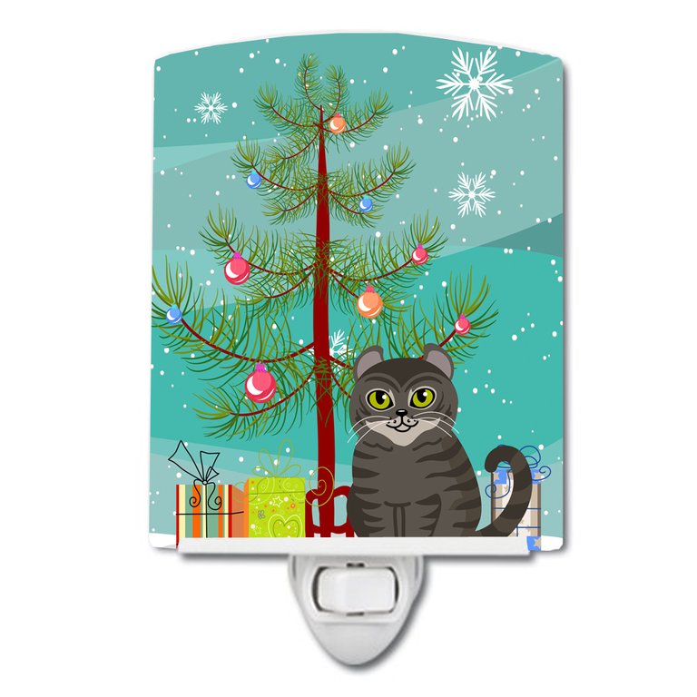 American Curl Cat Merry Christmas Tree Ceramic Night Light