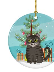 American Curl Cat Merry Christmas Tree Ceramic Ornament
