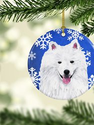 American Eskimo Winter Snowflakes Holiday Ceramic Ornament