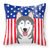 American Flag and Alaskan Malamute Fabric Decorative Pillow