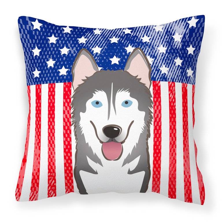 American Flag and Alaskan Malamute Fabric Decorative Pillow