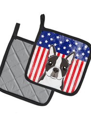 American Flag and Boston Terrier Pair of Pot Holders