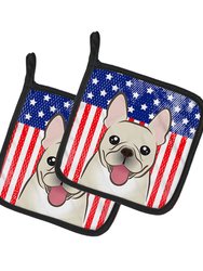 American Flag and French Bulldog Pair of Pot Holders