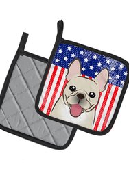 American Flag and French Bulldog Pair of Pot Holders