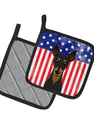 American Flag and Min Pin Pair of Pot Holders