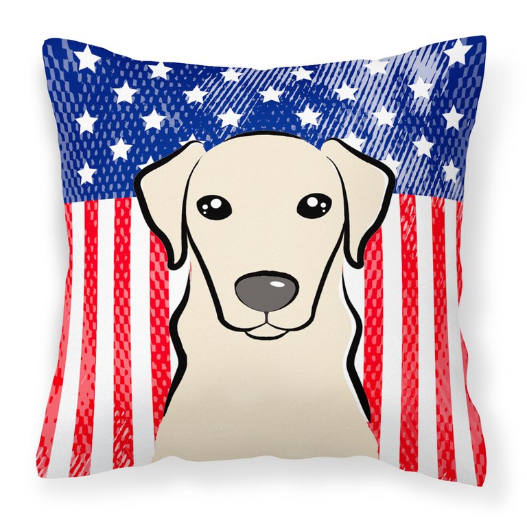 American Flag and Yellow Labrador Fabric Decorative Pillow