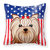 American Flag and Yorkie Yorkishire Terrier Fabric Decorative Pillow