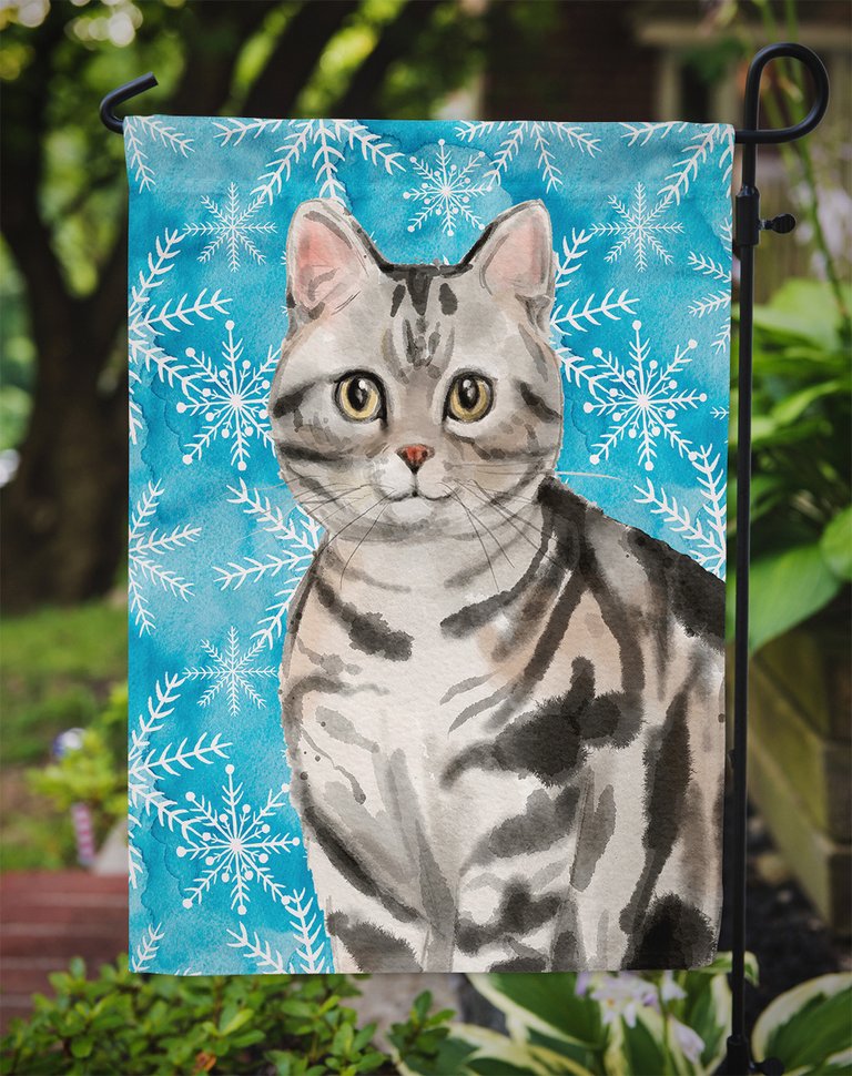 American Shorthair Winter Snowflakes Garden Flag 2-Sided 2-Ply