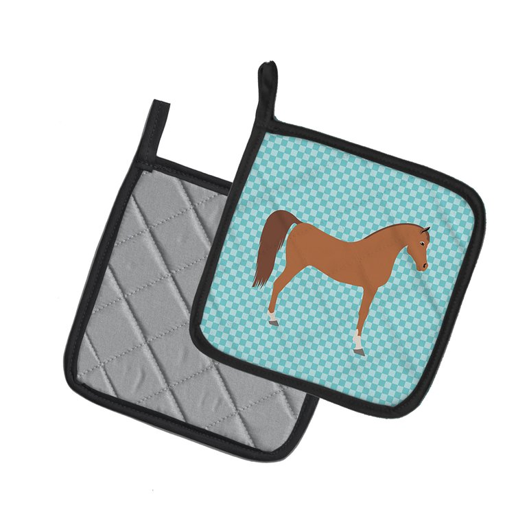 Arabian Horse Blue Check Pair of Pot Holders