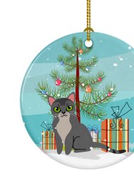 Asian Cat Merry Christmas Tree Ceramic Ornament