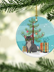 Asian Cat Merry Christmas Tree Ceramic Ornament