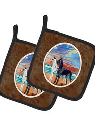 At sunset Great Dane Harlequin and Black Pair of Pot Holders