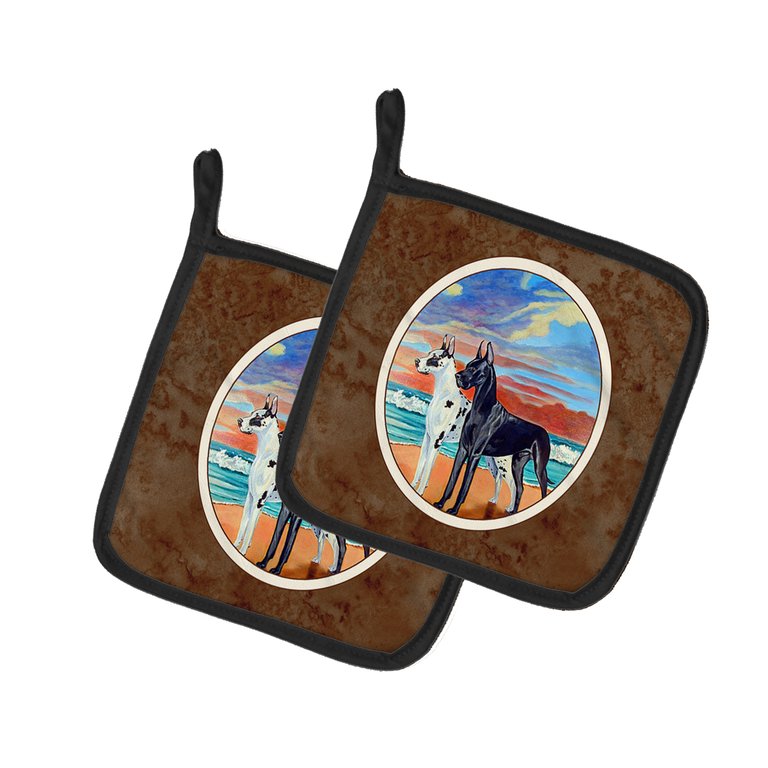 At sunset Great Dane Harlequin and Black Pair of Pot Holders