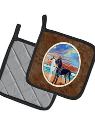 At sunset Great Dane Harlequin and Black Pair of Pot Holders