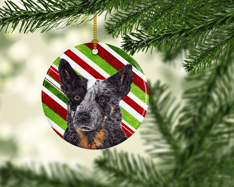 Australian Cattle Dog Candy Cane Holiday Christmas Ceramic Ornament