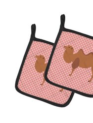 Bactrian Camel Pink Check Pair of Pot Holders