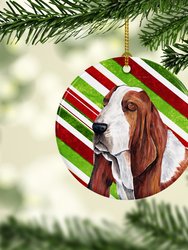 Basset Hound Candy Cane Holiday Christmas Ceramic Ornament