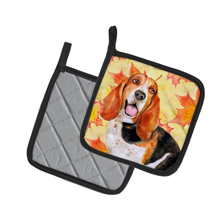 Basset Hound Fall Pair of Pot Holders