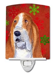 Basset Hound Red and Green Snowflakes Holiday Christmas Ceramic Night Light