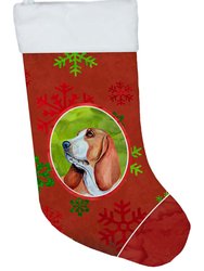 Basset Hound Red and Green Snowflakes Holiday Christmas Christmas Stocking