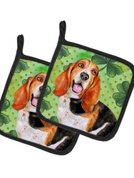 Basset Hound St Patrick's Pair of Pot Holders