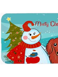 BB1834LCB Snowman With Longhair Red Dachshund Glass Cutting Board - Large