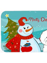 BB1837LCB Snowman With Bichon Frise Glass Cutting Board - Large