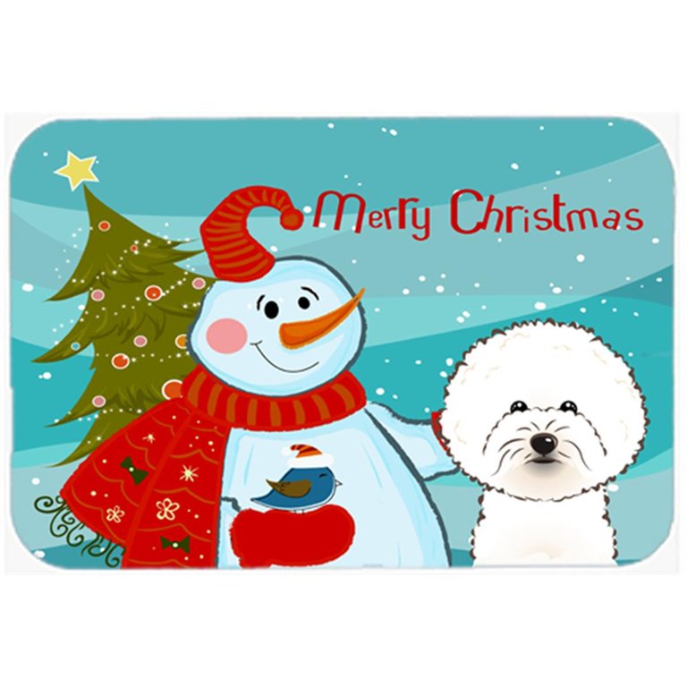 BB1837LCB Snowman With Bichon Frise Glass Cutting Board - Large