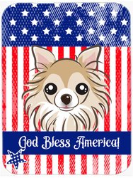 BB2181LCB God Bless American Flag With Chihuahua Glass Cutting Board - Large