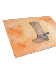 BB7371LCB Cowboy Boot Watercolor Glass Cutting Board - Large
