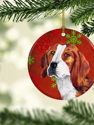 Beagle Red and Green Snowflakes Holiday Christmas Ceramic Ornament