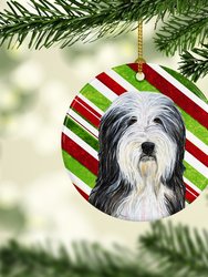 Bearded Collie Candy Cane Holiday Christmas Ceramic Ornament